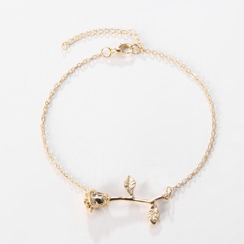 Simple Gold Color Rose Flower Chain Anklets