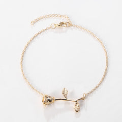 Simple Gold Color Rose Flower Chain Anklets