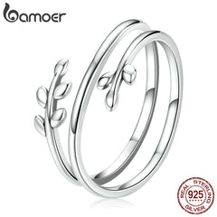 Adjustable Open Ring 925 Sterling Silver New Trendy Multilayer Leaf Ring