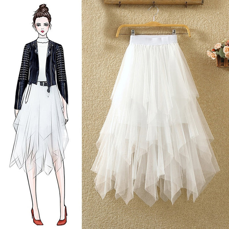 Tulle Skirts Womens Faldas Mujer Moda Fashion Elastic High Waist