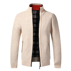 Men Knitted Jacket Slim Fit Stand Collar Zipper Jacket Thick Warm Cardigan