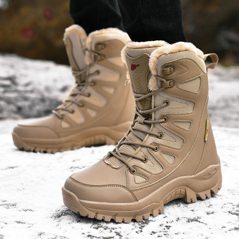 Warm Snow Boots Men Lace Up High Top Boots Waterproof Anti-Slip Ankle Boots