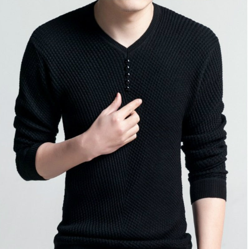 Pullover V Neck Men Sweater Casual Long Sleeve Wool Sweaters