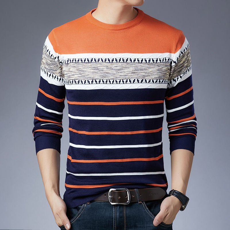 Men Sweater Knitted Pullover Classic Slim Bottoms Casual Fashion Sweaters