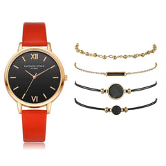 Watch Set Women 5pcs Woman Quartz Wristwatch Leather Ladies Bracelet