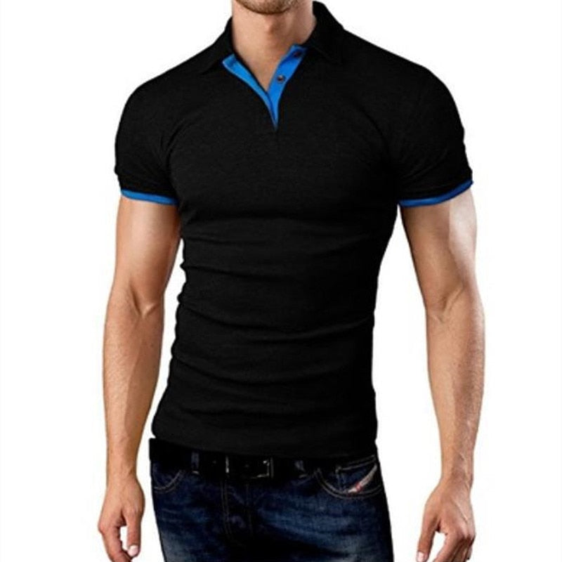 Men T-shirt Lapel Casual Short-sleeved Stitching Men T-shirt Pullover Top