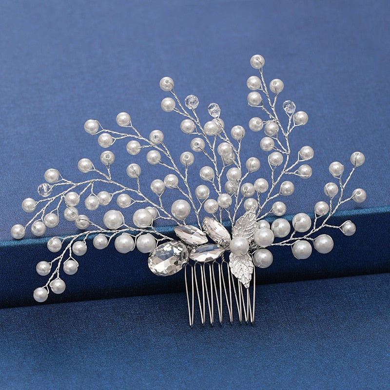 Silver Color Pearl Crystal Wedding Hair Combs Hair Accessories