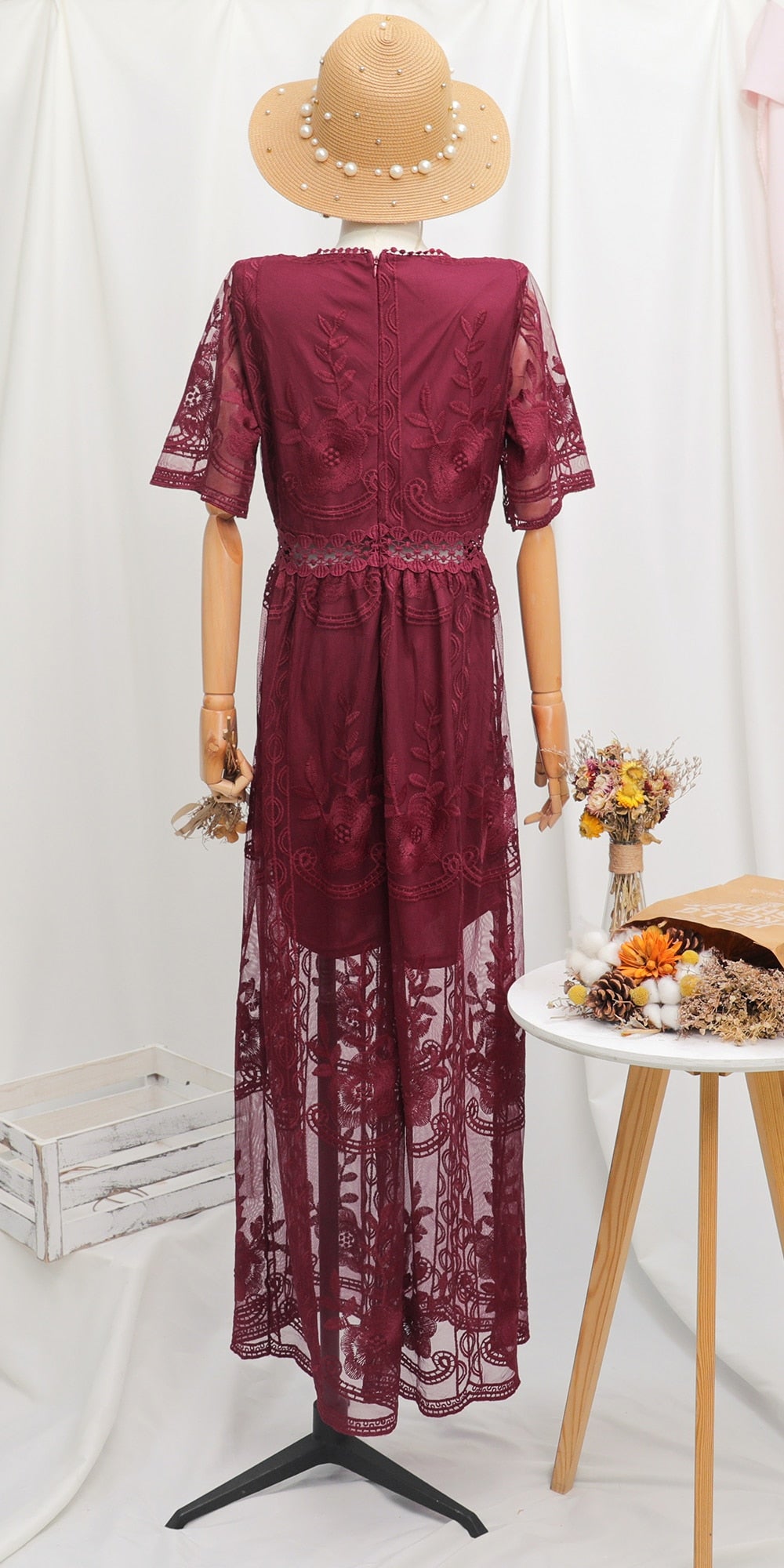 Boho Women Maxi Dress Loose Embroidery White Lace long