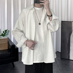 Striped Shirt Jacket Men Casual Gothic Long-Sleeved Shirt Tops