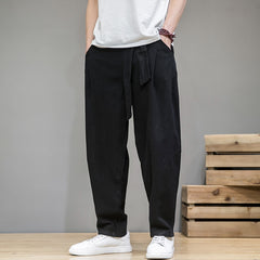 Linen Pants Men Elastic Waist Casual Harem Pant Loose Sweatpants Trousers