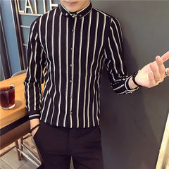 Men Business Shirts Stand Collar Long Sleeve Tops Dresses