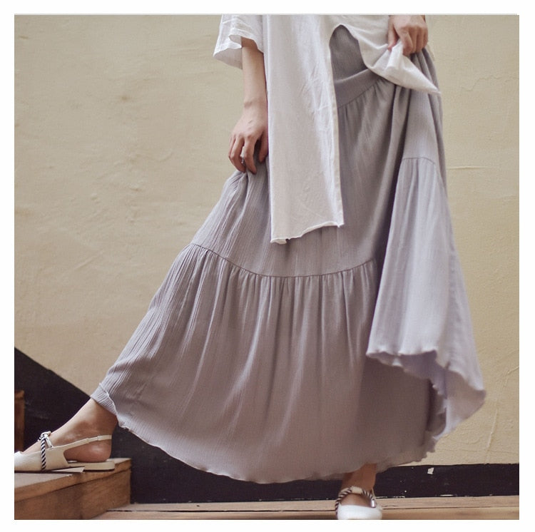 White Long Skirt High Waist Stretch Cotton And Linen Skirts