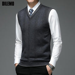 Wool Pullover Sweater V Neck Knit Vest Men Sleeveless Casual Top Clothing