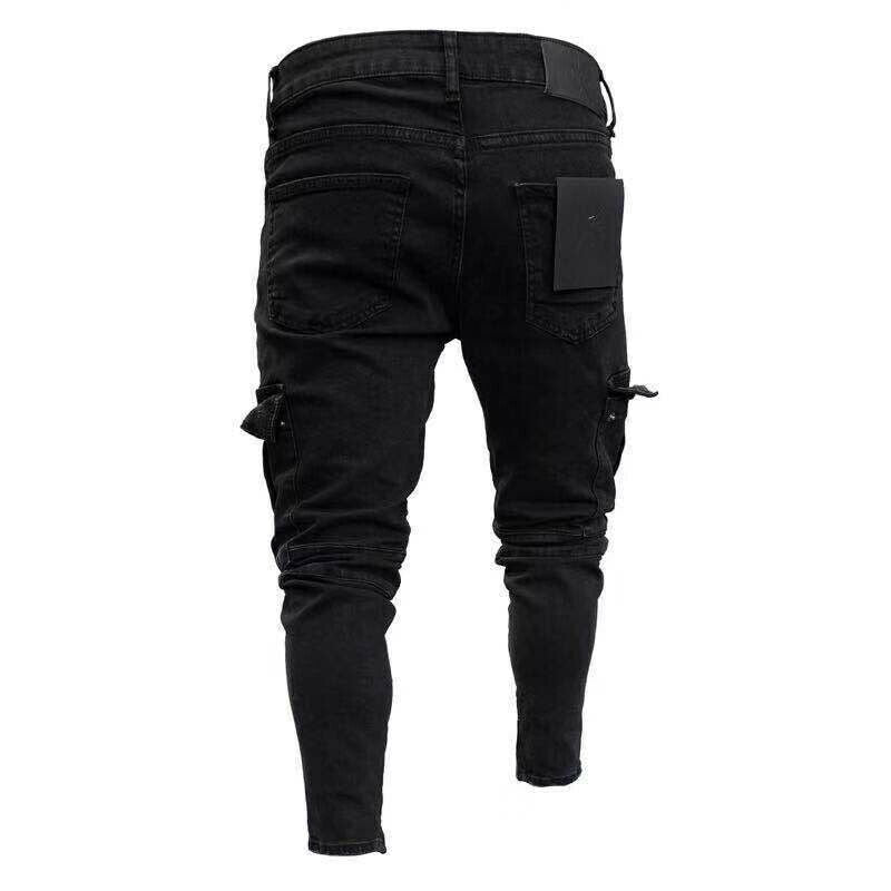 Mens Slim Fit Urban Straight Leg Trousers Denim Casual Pencil Jogger Pants