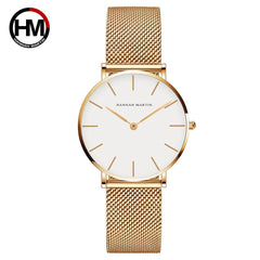 Quartz Movement 36mm Martin Women Stainless Steel Mesh Rose Gold