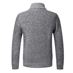 Men Knitted Jacket Slim Fit Stand Collar Zipper Jacket Thick Warm Cardigan