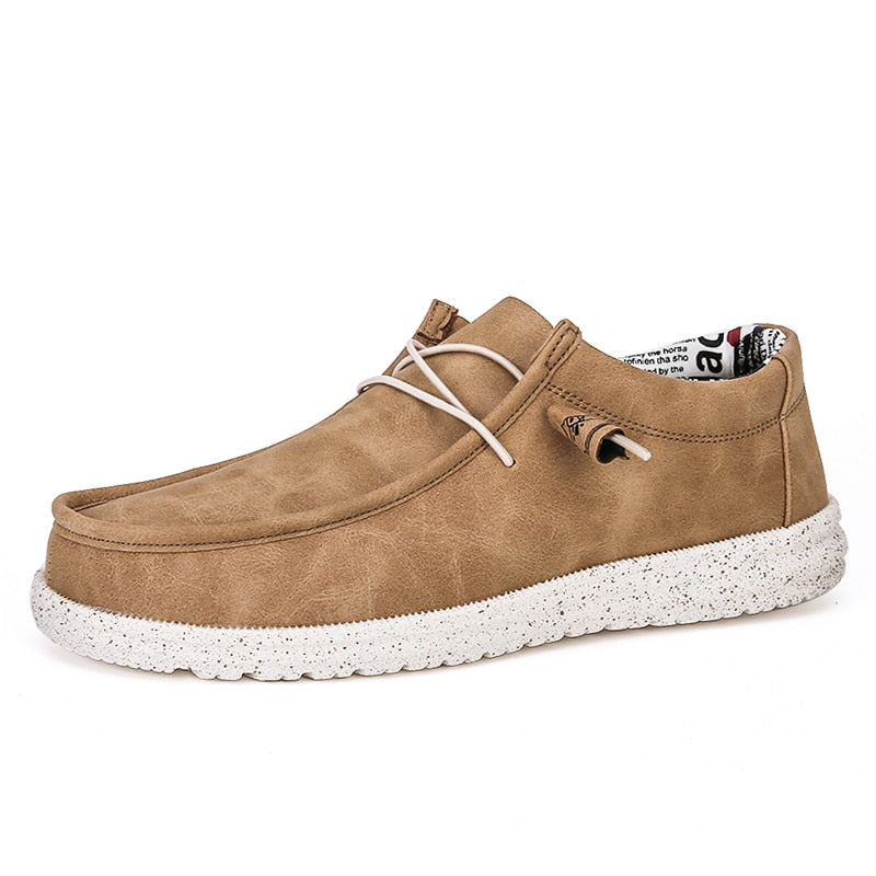 Men Light Leather Casual Shoes Chaussures En Cuir Slip-On Flat