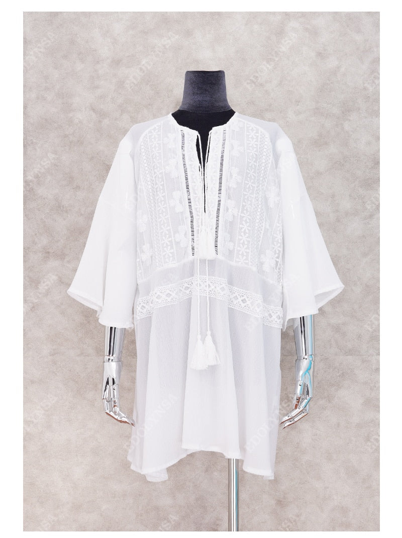 Women Beach Wear Cover-ups White Chiffon Tunic Bikini Wrap