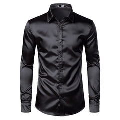 Men Shirts Silk Smooth Shirt Slim Fit Casual Shirt