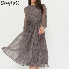 Elegant Dot Print Long Sleeve Women Dresses