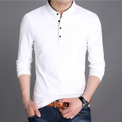 Men Long Sleeve T Shirts Half Stand Collar Pullovers Casual Tops Tide Slim Thin