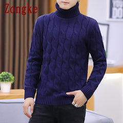 Turtleneck Men Sweater Coats Striped Pullover Turtleneck