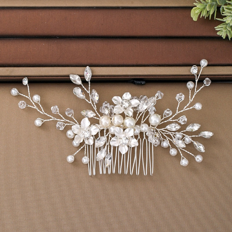 Silver Color Pearl Crystal Wedding Hair Combs Hair Accessories