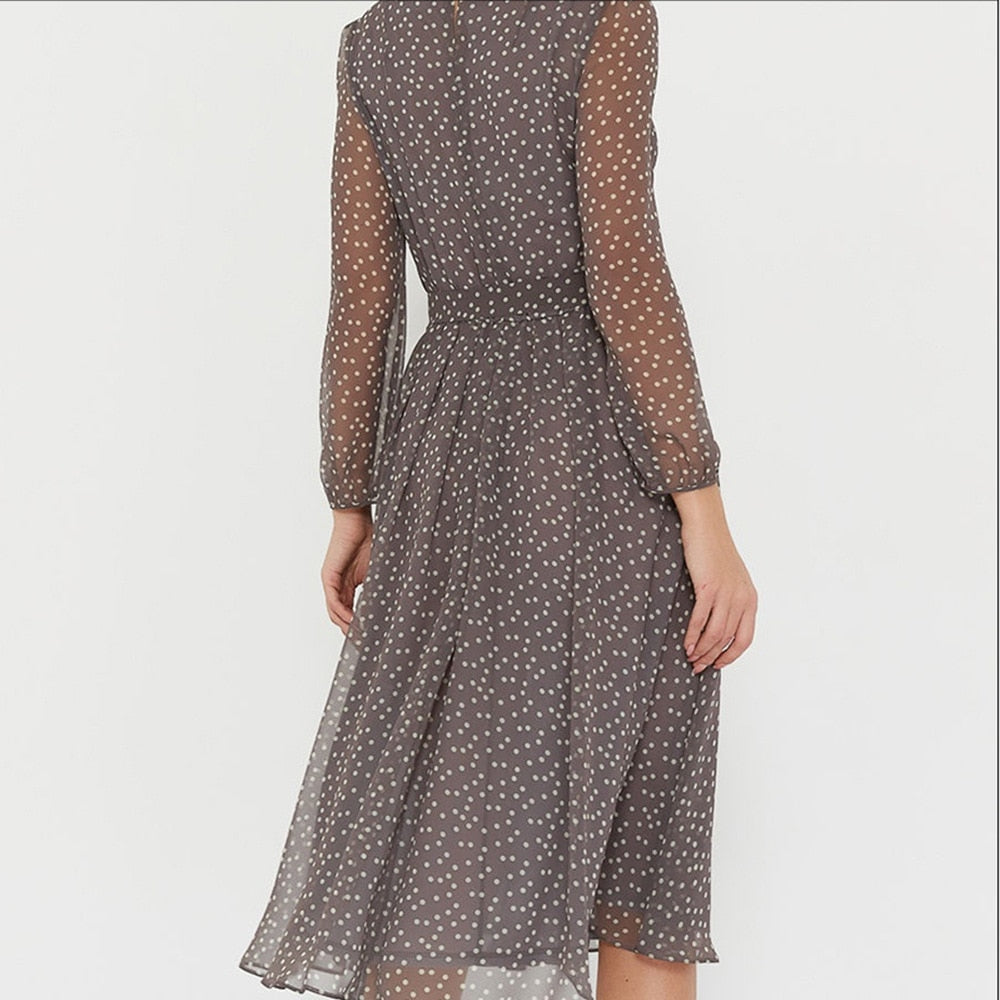 Elegant Dot Print Long Sleeve Women Dresses