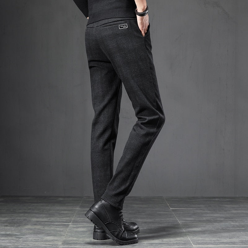 Plaid Work Stretch Pants Men Business Fashion Slim Casual Pant Trouser