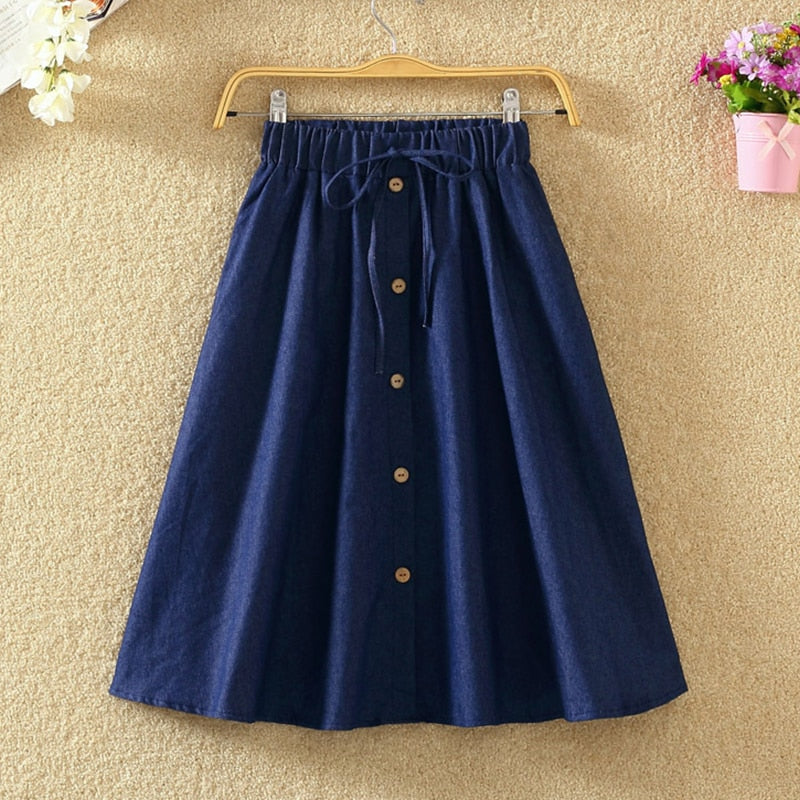 Knee Lenth Denim Skirt WomenStriped High Waist