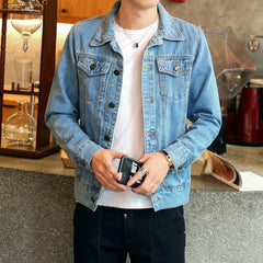 Mens Denim Jackets Slim Fit Jeans Jacket Outwear Coat Long Sleeve Hole