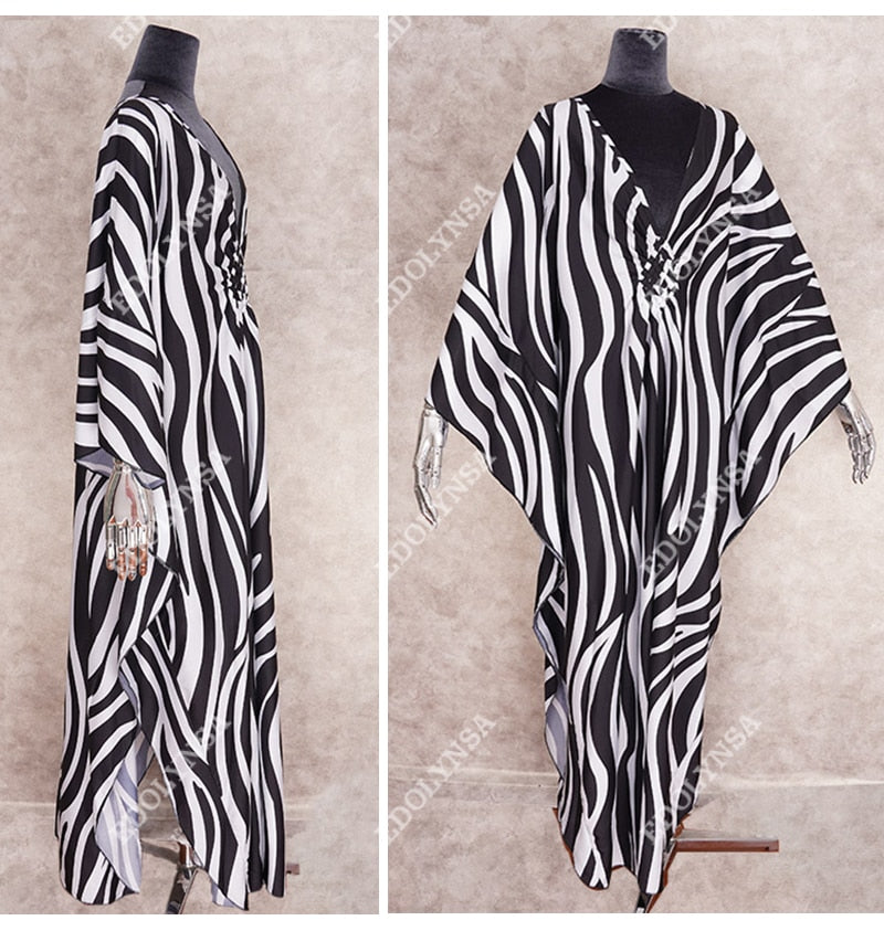 Zebra Striped Bikini Cover-ups Casual V-neck Side Split