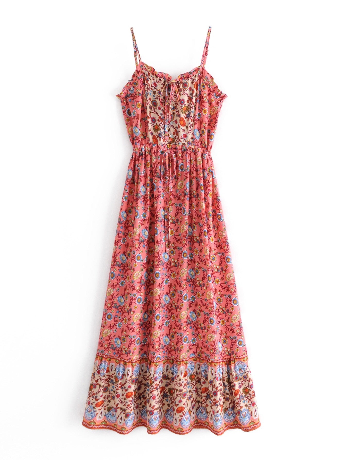 Bohemia Pink Floral Print Spaghetti Strap Dress