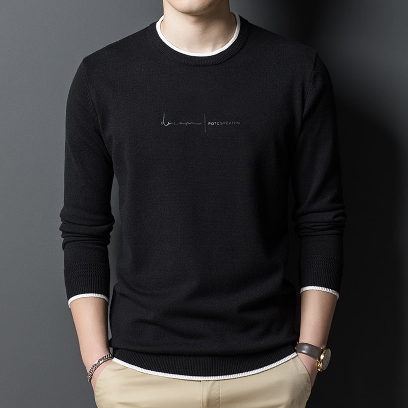 Designer Knit Pullover Sweater Men Crew Letter Printed Slim Fit Jumper