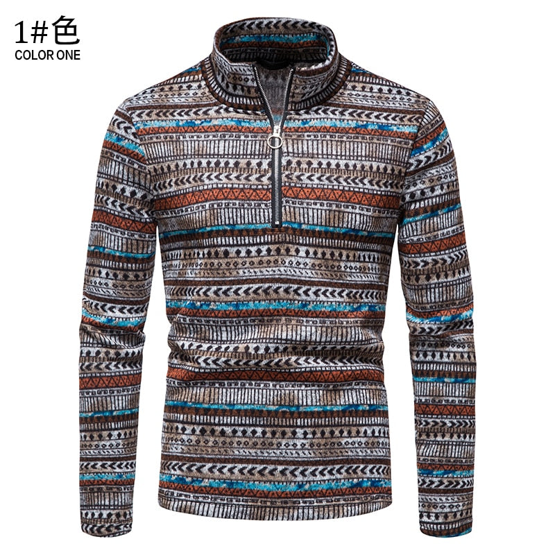 Warm Men Long-sleeved Sweater Stand-up Collar Zipper Sweater