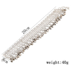 Multilayer Wide Face Metal Tassel Bell Pendant Charm Anklets