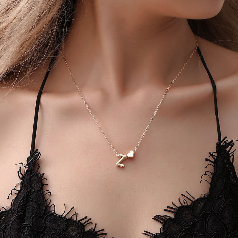 Fashion Tiny Heart Dainty Initial Letter Name Choker Necklace