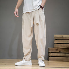 Linen Pants Men Elastic Waist Casual Harem Pant Loose Sweatpants Trousers