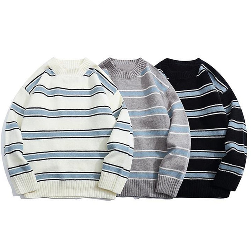 Sweater Round Neck Spliced Color Loose Hip Hop Knitted Sweater