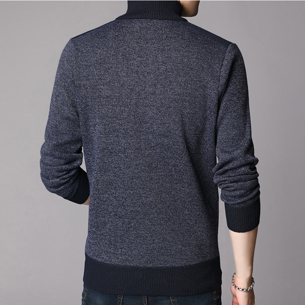 Sweater Men Clothes Thick Warm Wool Pullover Casual Zipper Turtleneck