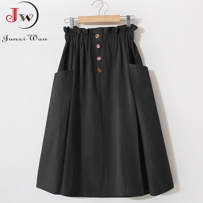 Style Casual Solid High Waist  A-Line Midi Skirts