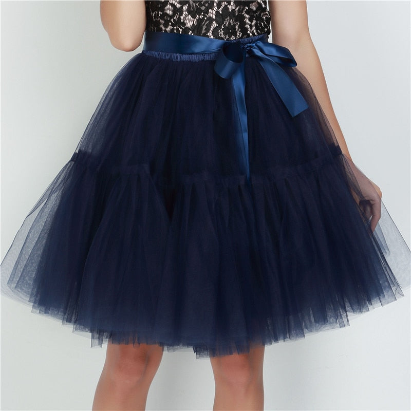 5 Layers 60cm Tutu Tulle Skirt Vintage Midi Pleated Skirts