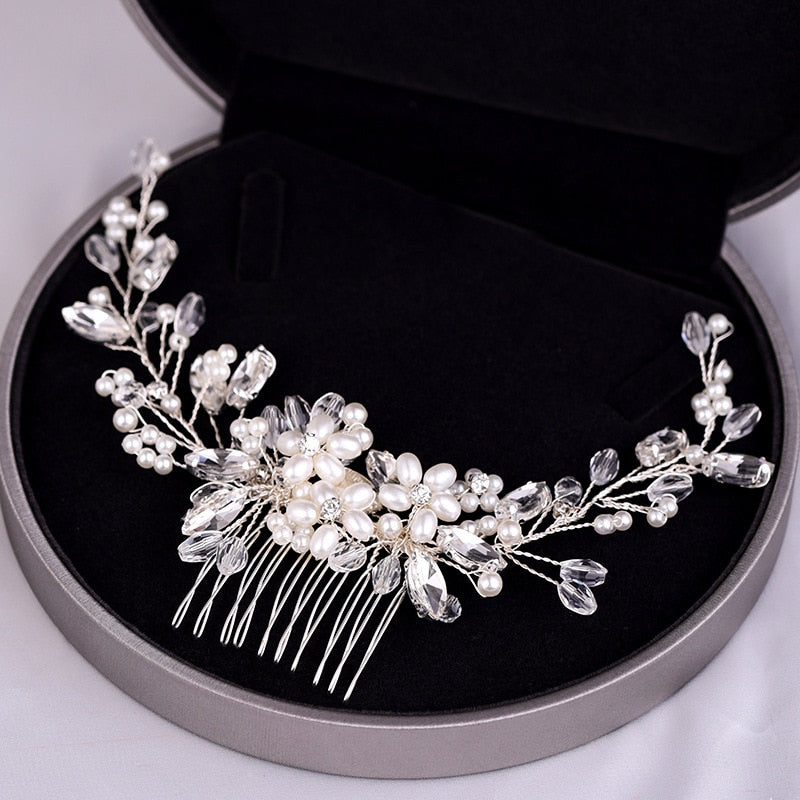 Silver Color Pearl Crystal Wedding Hair Combs Hair Accessories