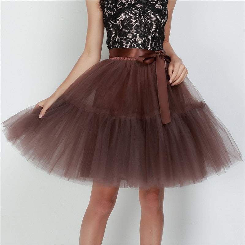 5 Layers 60cm Tutu Tulle Skirt Vintage Midi Pleated Skirts