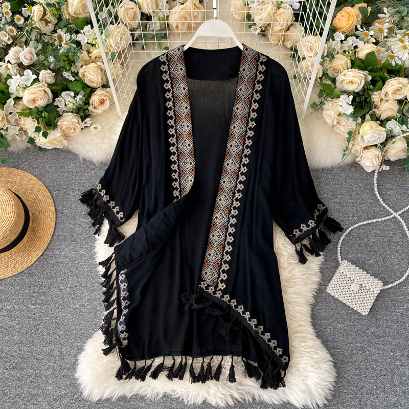 Women Long Kimono Shirt Ethnic Bohemian Vintage Embroidery