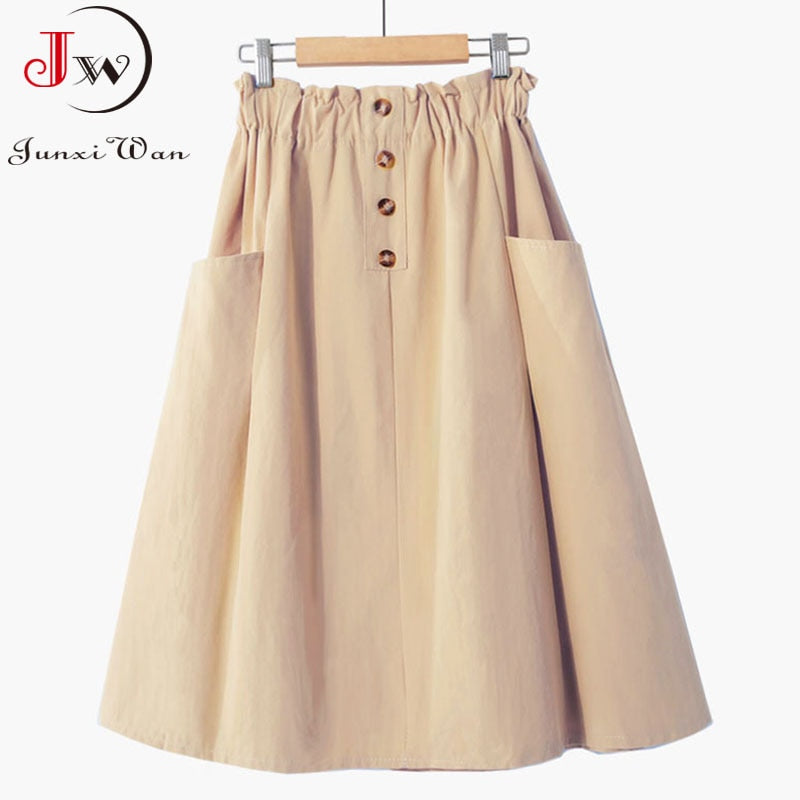 Style Casual Solid High Waist  A-Line Midi Skirts