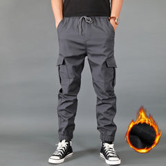 Men Pants Thick Fleece Joggers Multi Pocket Loose Sport Trousers Casual Pants