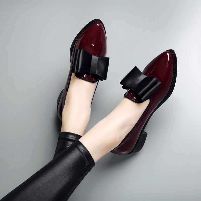 Spring Flats Women Shoes Bowtie Loafers Patent Leather Women