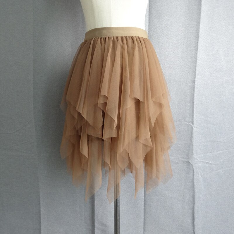 Tulle Skirts Womens Irregular Fashion Elastic High Waist Mesh Tutu Skirt