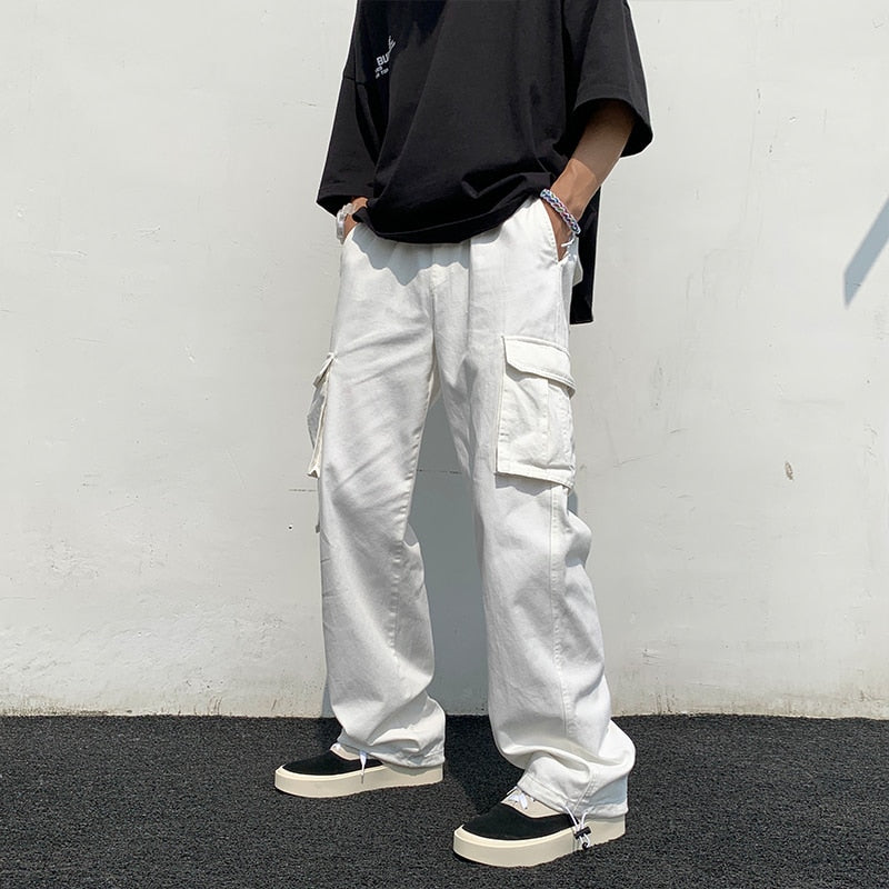 Casual Pants Loose Straight Wide Leg Pants Men Hip-hop Pocket Cargo Pants Trousers